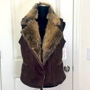 LAL Live A Little Brown Faux Fur Vest Size L